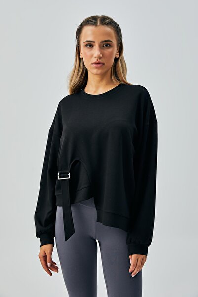 minaaise Γυναικείο φούτερ με μαύρη αγκράφα από ύφασμα Modal 28034-1