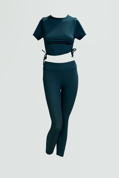 TooHot Women's Green Gather Detailed Top and Bottom Tights Set