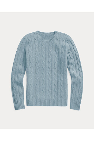 AQE FASHION Γυναικείο πλεκτό πουλόβερ με λαιμόκοψη με πλεκτό σχέδιο καθημερινό απλό κομψό μπλε πλεκτό πουλόβερ