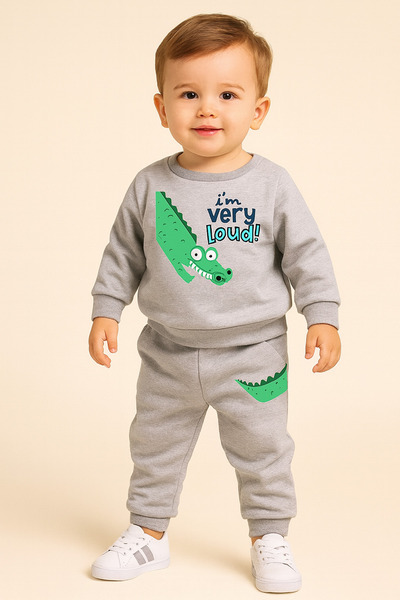 bebekpare Boy's Bottom Top Set Crocodile Gray (Non-Shardon Fabric) 100% Cotton
