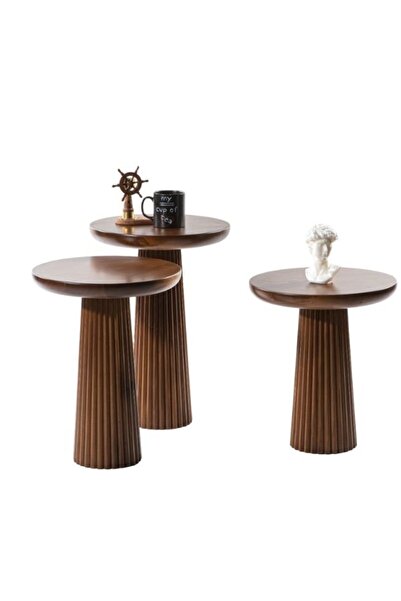 Gazzini Furniture Mira Bohem Üçlü Ahşap Zigon Sehpa