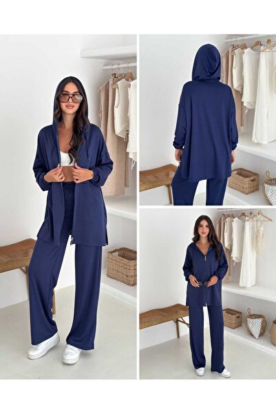 Giyimodam Set de top și pantaloni pentru femei, din țesătură modal, cu fermoa...