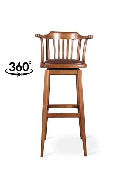 Gazzini Furniture Arven Döner Ahşap Bar Sandalyesi