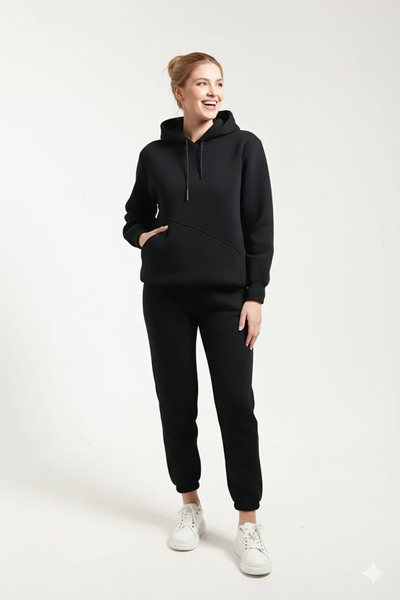 OXVİN Γυναικείο σετ αθλητικών φούτερ με τρεις κομμένες κορδέλες, με κουκούλα και βαμβακερή επένδυση στο εσωτερικό