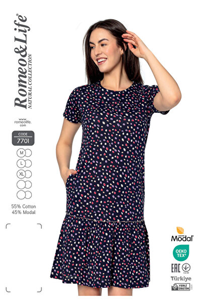 ROMEO LİFE فستان صيفي منقوش من القماش القطني للنساء 7701