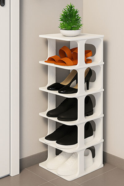 DEYHOME منظم أحذية فاخر، رف أحذية محمول من 5 طبقات متعدد الطبقات باللون الأبيض
