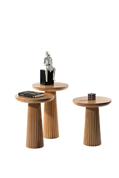 Gazzini Furniture Mira Bohem Üçlü Ahşap Zigon Sehpa