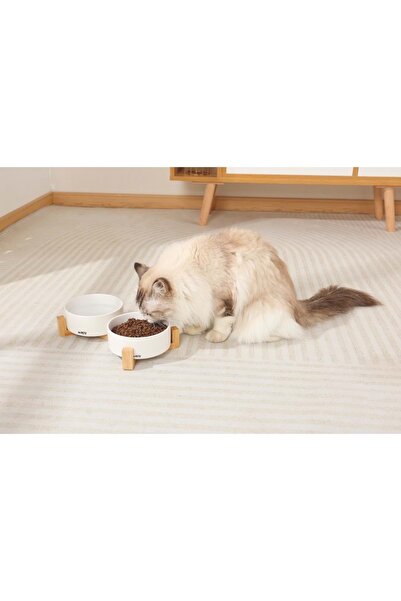 M-PETS Opera Ceramic Food Container with Bamboo Stand 2X850Ml White