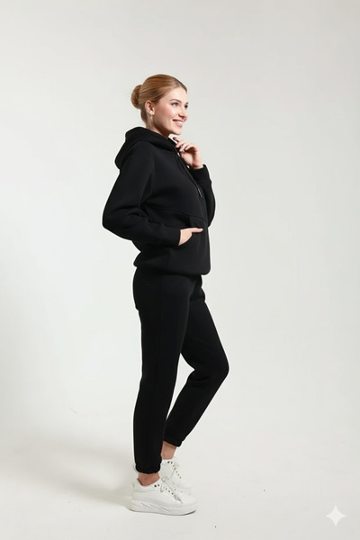 OXVİN Γυναικείο σετ αθλητικών φούτερ με τρεις κομμένες κορδέλες, με κουκούλα και βαμβακερή επένδυση στο εσωτερικό