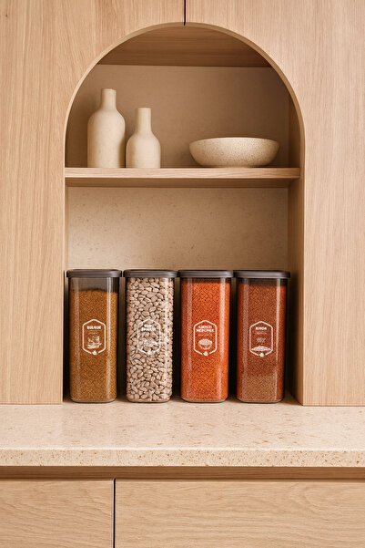 Kitchen Life 12'li Jumbo Boy Etiketli Square Kare Erzak Saklama Kabı Seti 1750 ml - Sert Kapak