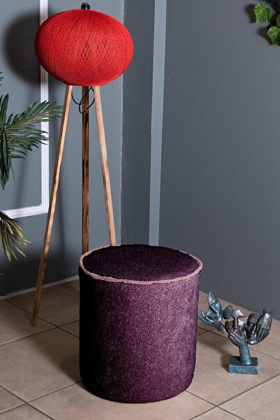 Gazzini Furniture Venice Mürdüm Teddy Puf- Yuvarlak Makyaj Masası Pufu