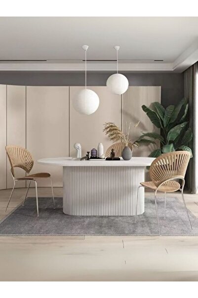 Gazzini Furniture Luna Oval Beyaz Ahşap Bohem Masa 80x150