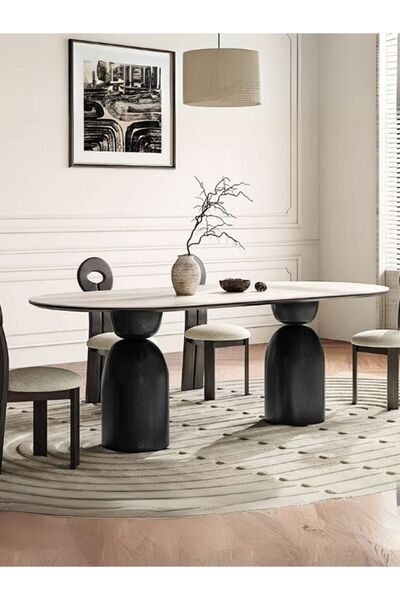 Gazzini Furniture İmperial İtalyan Still Oval Traverten Yemek Masası 80x160