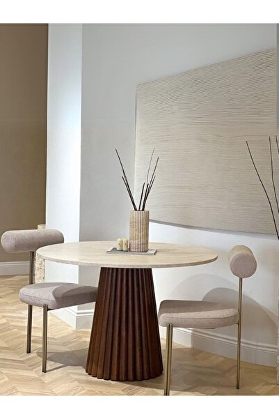 Gazzini Furniture Acantus Traverten Ahşap Yemek Masası 110x110