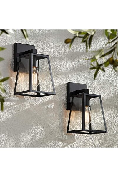 Metal Dekor Ankara Dış Mekan Bahçe Duvar Apliği-Camlı Konik Duvar Aplik-MAT SİYAH RENK