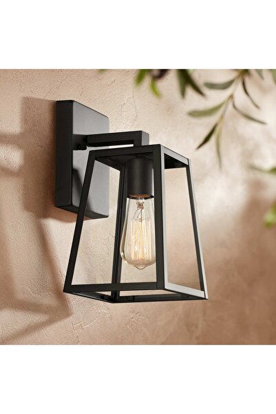 Metal Dekor Ankara Dış Mekan Bahçe Duvar Apliği-Camlı Konik Duvar Aplik-MAT SİYAH RENK