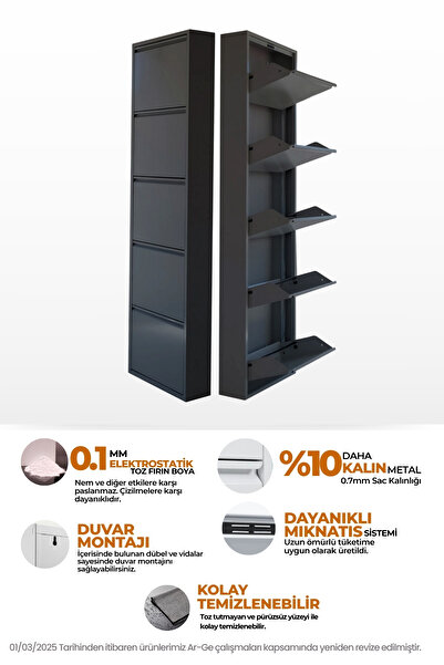 mobilyapratik 5'li Metal Ayakkabılık - Antrasit