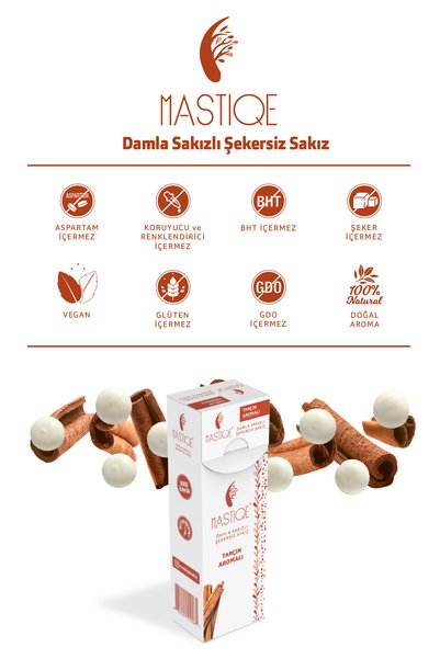 Mastiqe Doğal Tarçın Aromalı Damla Sakızlı Şekersiz Sakız 20 Grx12 Adet