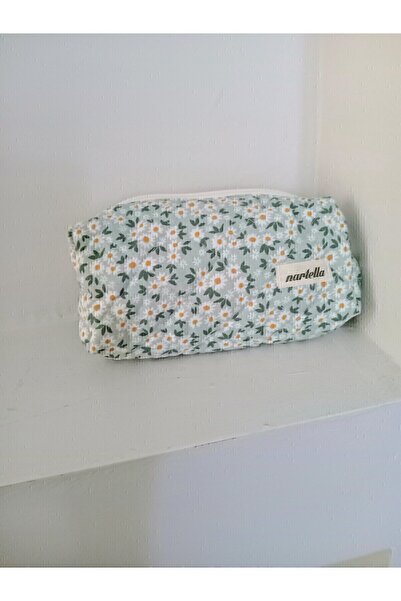 nartella حامل أقلام صغير بنقشة الأقحوان - حامل أقلام مدرسي - علبة أقلام - مبطن ناعم