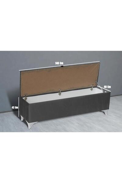 Gazzini Furniture Vetra Chester Model Gri Sandıklı Puf - Kapitoneli Model 140cm Sandıklı Bench