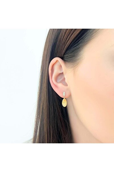 Bijuteria SORELLY Cercei Aur 14k cu Zirconii Albe si Oval Texturat