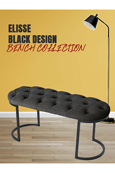 Gazzini Furniture Elisse Antrasit Puf Metal Ayaklı Kapitoneli Model Oval Bench