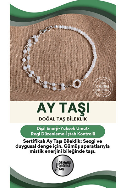 OSMANLI DEĞERLİ TAŞ SERTİFİKALI Ay Taşı Doğal Taş Gümüş Aparatlı Bileklik