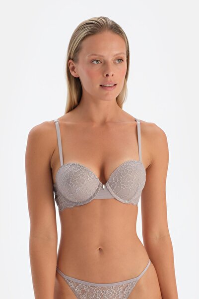 Dagi Ανοιχτό γκρι σουτιέν με δαντέλα και λεπτομέρεια push-up