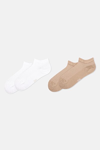 Dagi Beige-White Women's 2-Piece Bamboo Booties Socks