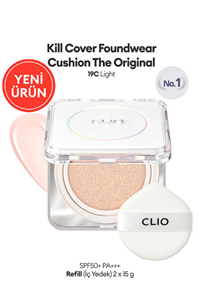 CLIO Mat Bitişli Kill Cover Founwear Cushion The Original + Refill (19C Light) SPF50+ PA+++