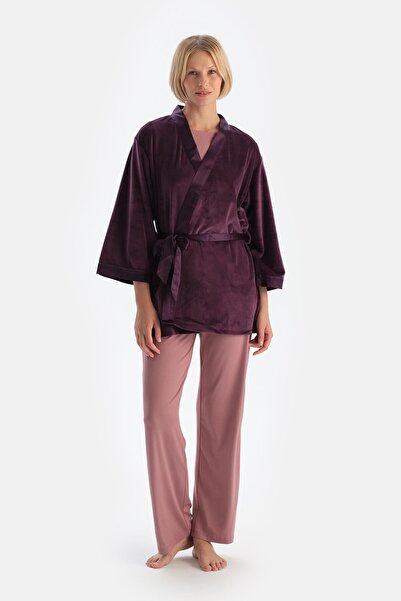 Dagi Velvet Plum Satin Dressing Gown