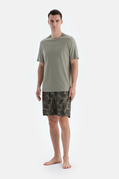 Dagi Ανοιχτό πράσινο σετ πιτζάμες με σορτς μπλουζάκι με στάμπα και λεπτομέρεια ραφής