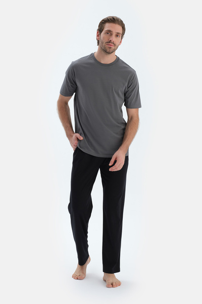 Dagi Pantaloni negri din bumbac pieptănat cu picioare drepte