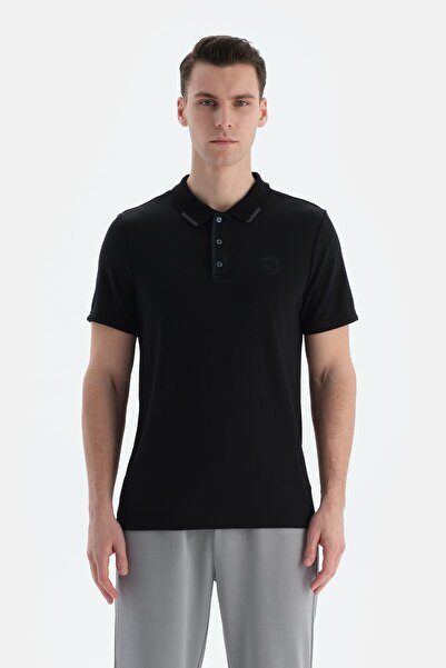 Dagi Μαύρο ανδρικό μπλουζάκι με κουμπιά Modal