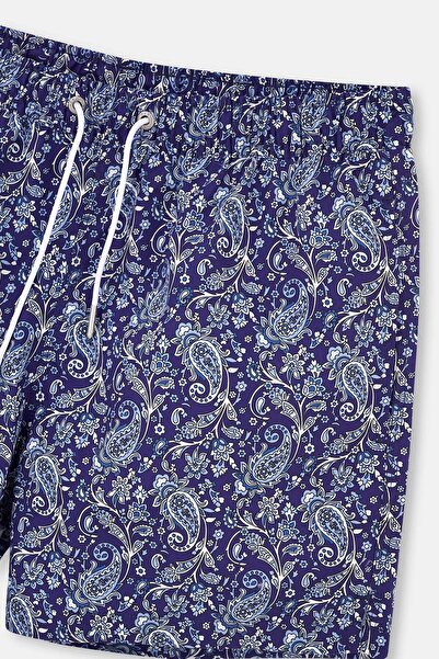 Dagi Lacivert Şal Desenli Kısa Deniz Şortu