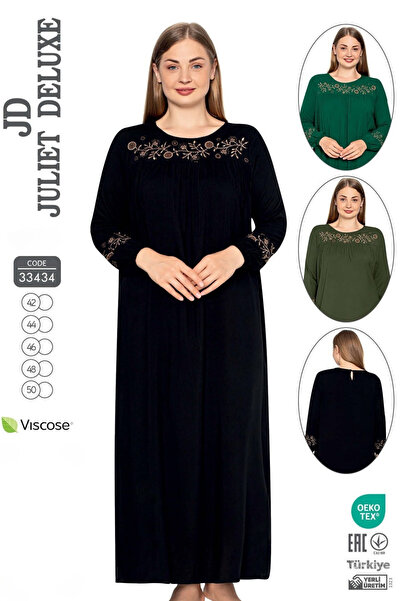 Juliet Deluxe Γυναικείο μακρυμάνικο φόρεμα από ύφασμα βισκόζης Plus Size 33434