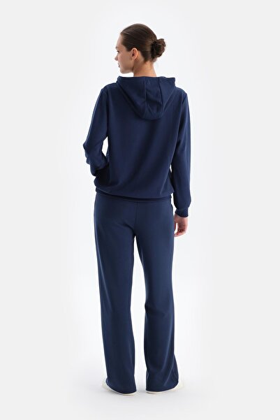 Dagi Navy Blue Wide Leg Ribbed Basic Modal Trousers