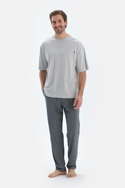 Dagi Set pijama modal de bumbac supradimensionat, gri