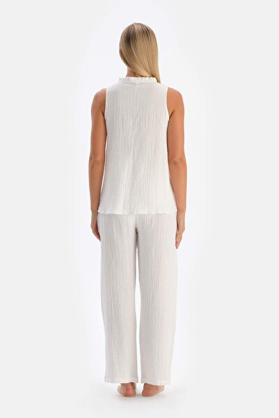 Dagi White Muslin Long Pajama Bottoms for Pregnant Women