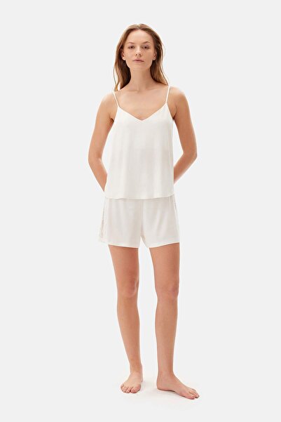 Dagi Ekru Dantel Detaylı Atlet Şort Pijama Takımı