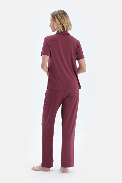 Dagi Claret Red Basic Shirt Pants Pajama Set
