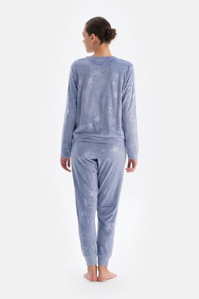 Dagi Mavi Gofre Yıldız Baskılı Tişört Pantolon Pijama Takımı