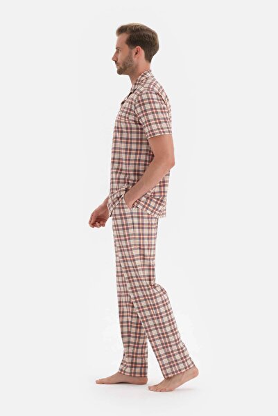 Dagi Gri Gömlek Yaka Ekose Örme Pijama Takımı