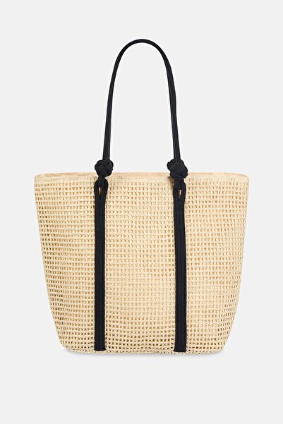 Dagi Geantă de plajă din paie cu noduri Ecru pentru femei