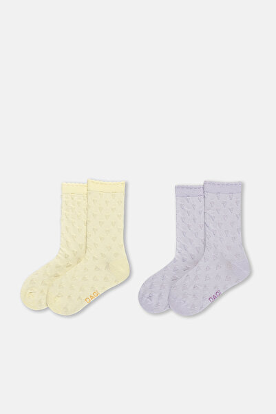 Dagi Лилаво-жълти момичешки чорапи от 2 части с шарка на сърце