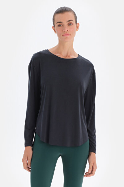 Dagi Top negru Active cu decolteu spate și mâneci lungi din modal