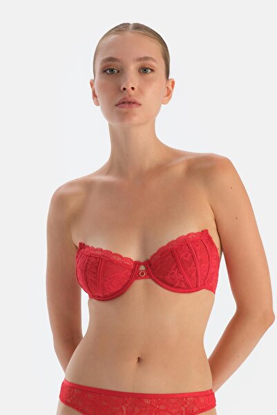 Dagi Sutien cu sârmă din dantelă cu bretele alternative roșii