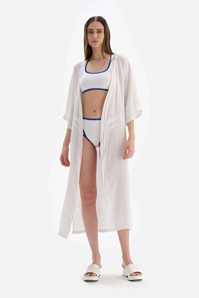 Dagi Λευκό λινό μακρύ κιμονό