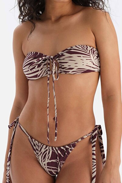 Dagi Burgunder-ecrufarbenes trägerloses Bikinioberteil