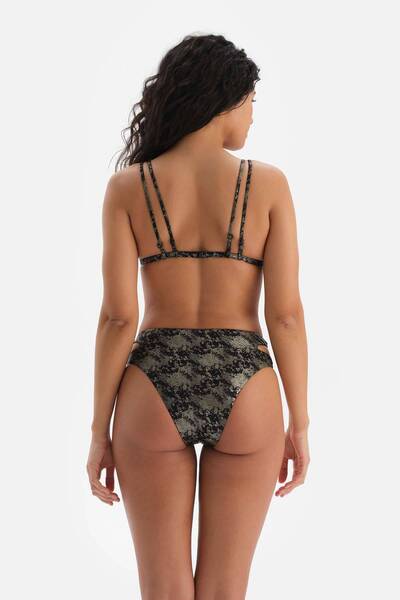 Dagi Black Leopard Detailed Regular Waist Bikini Bottom